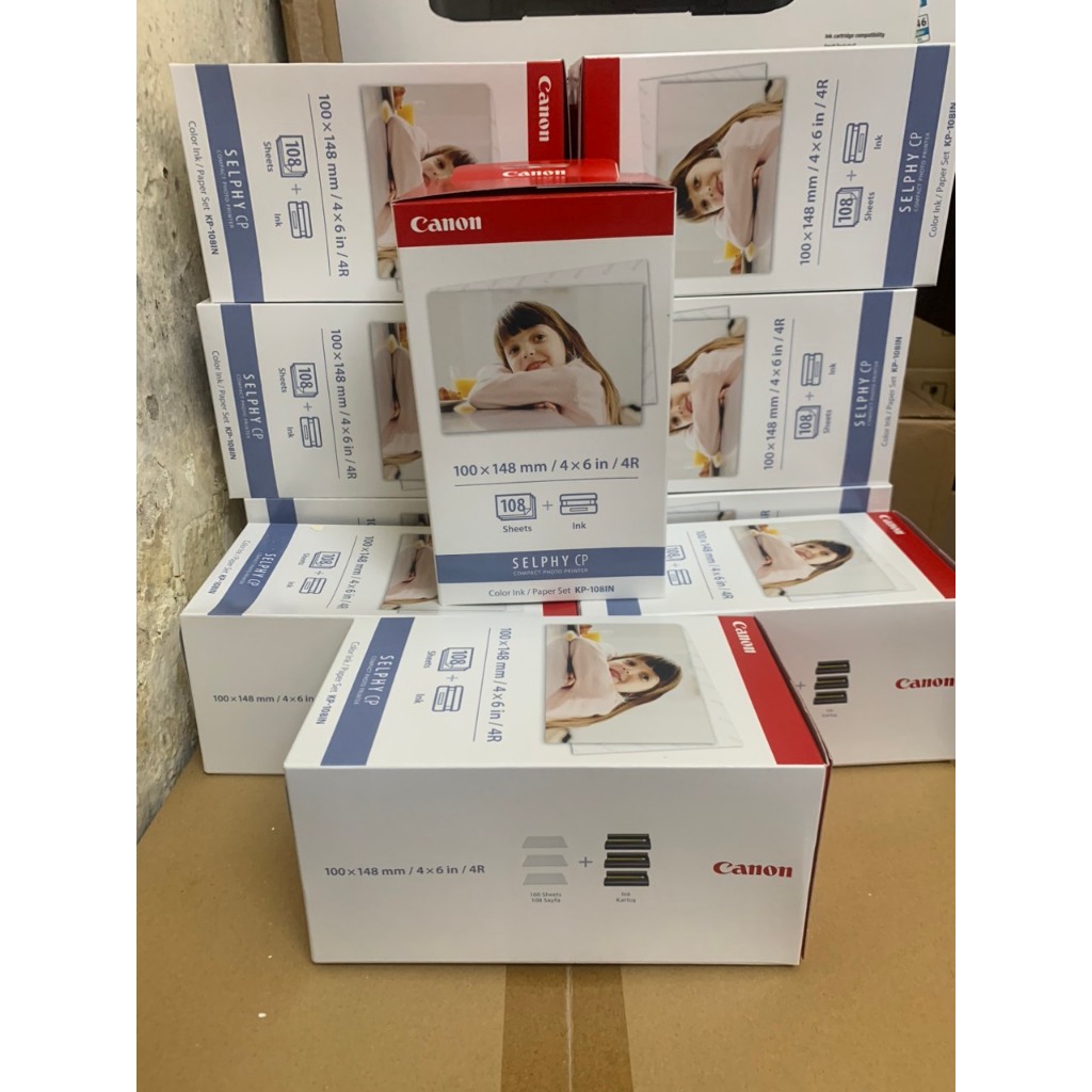 Giấy và mực in Canon KP108in gồm 108 tờ giấy và 3 băng mực