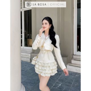 Set Váy Dạ Tiểu La Rosa Thư Thiết Kế Váy 2 Dây Bèo Tầng Mix Áo Khoác Lửng Đính Cúc Trẻ Trung S458