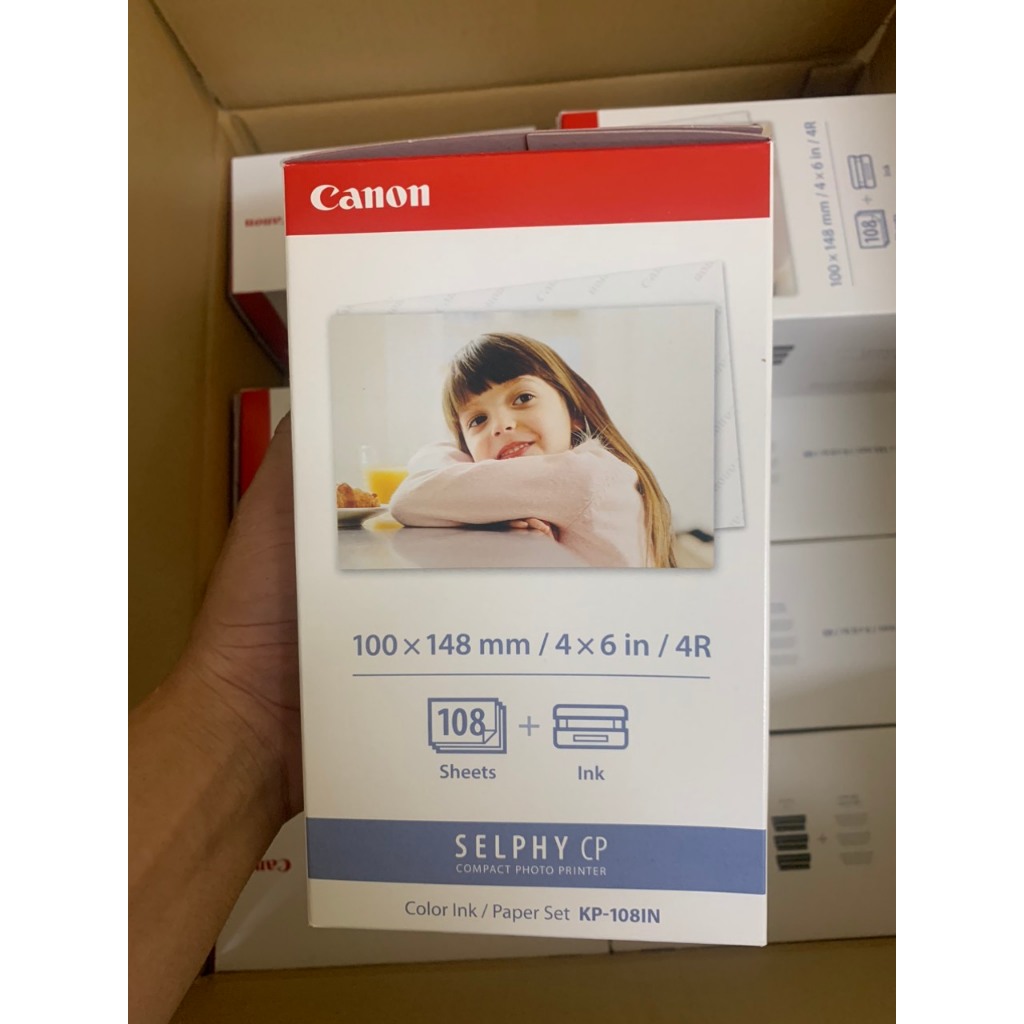 Hộp giấy ảnh Canon Kp108in cho máy in Canon CP1500,Cp1300,Cp1200,Cp1000.v.v.gồm 108 tờ+3 băng mực
