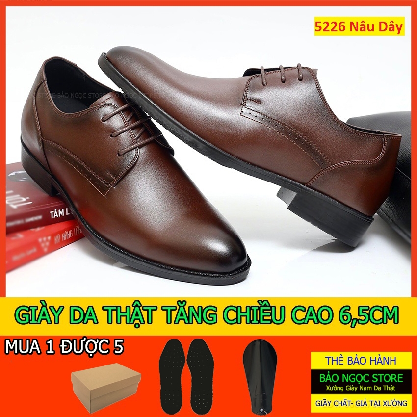 Giày công sở tăng chiều cao 6,5cm buộc dây da bò thật cao cấp BẢO NGỌC STORE - Bảo hành nổ da 12 tháng - Mã TC5226