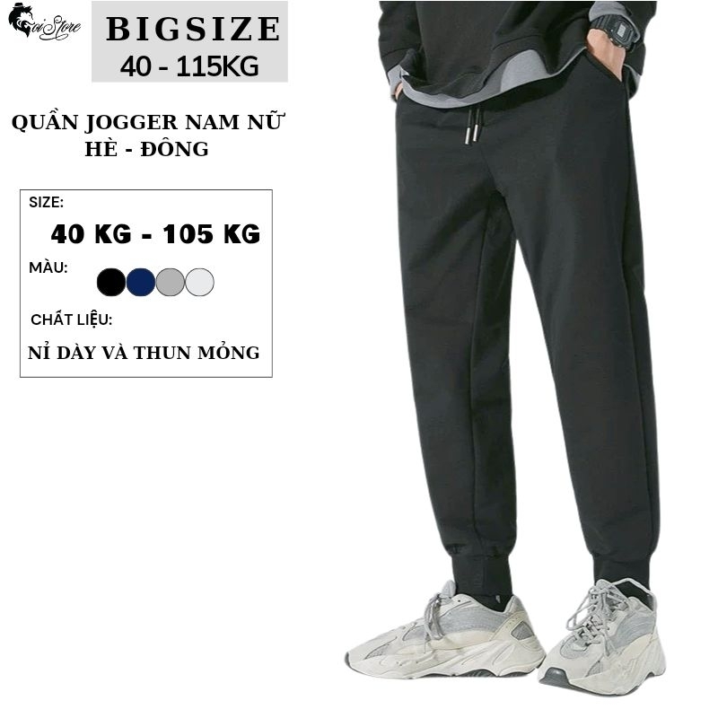 40-105KG Quần Jogger Nam Nữ Bigsize Hè - Đông 2 Chất Vải 4 Màu - MÃ 03