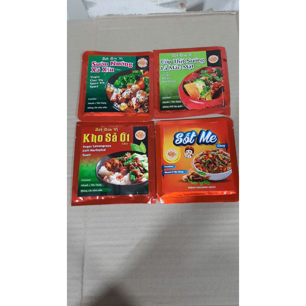 Sốt Gia Vị chay âu Lạc  : sốt me, nướng xá xíu, kho sả ớt, nướng lá móc mật (sản phẩm không ngũ vị tân)