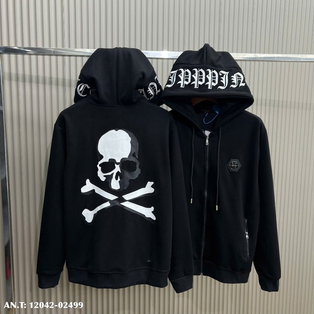  U1 - Áo Khoác Hoodie Boy Phố Philipp Plein Đính Đá Đầu Lâu Logo Kim Loại Chất Phố  #HOT #2025 