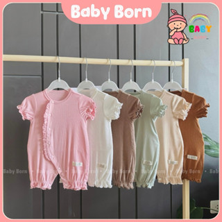 Bodysuit cho bé gái Anminaza body đùi cộc tay sơ sinh chất thun tăm sợi tre phối bèo mềm mát AMI0178 Baby Born sho