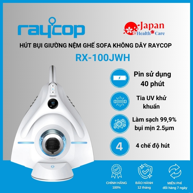 Máy hút bụi cầm tay không dây RAYCOP RX-100JWH Nhật Bản . Chuyên hút bụi giường nệm , ghế sofa và di