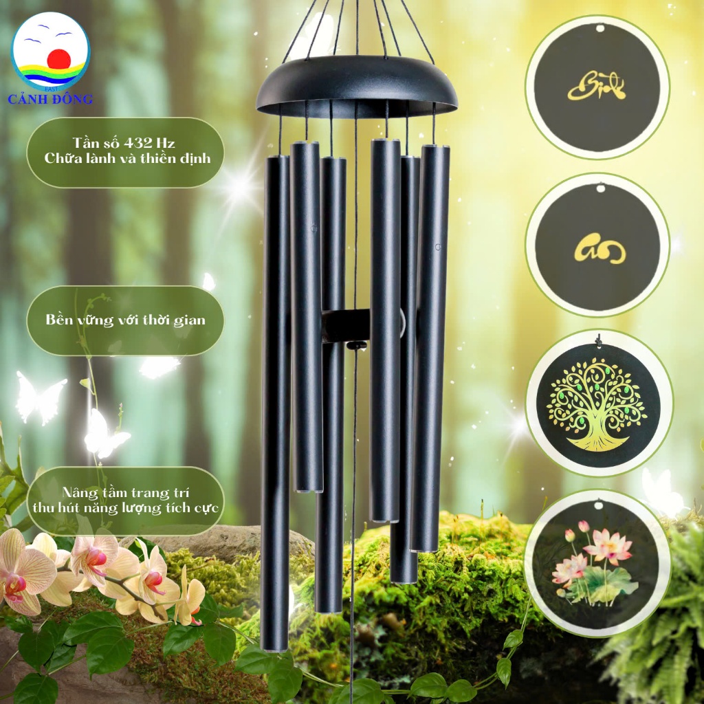 Chuông gió nhạc thiền Cảnh Đông 82 cm –ống 1.9 cm 6 thanh lớn – Treo ban công…