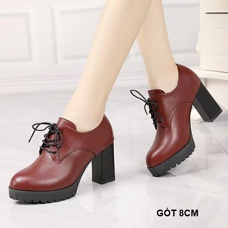    CAO CẤP CÒN SIZE 35   Giày boot nữ oxford nữ đế vuông 8 phân 12 phân cột dây bốt nữ gót vuông phong cách Korea S084 
