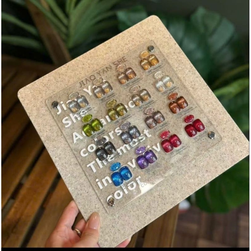 Sét sơn gel nhũ/ Sơn nhũ bạch kim JIAO YAN SHE 16 chai kèm bảng màu/ Nhũ bạch kim JIAO YAN SHE 16 mà