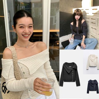 Áo len móc trễ vai cúc lệch Zara xuất A341