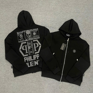 Áo Khoác Philipp _Plein Thu Đông Nam Đính Đá Kim Tuyến Thêu Cực Nét Lên Ảnh Siêu Đẹp, Áo Hoodie Đính đá Philip cao cấp h