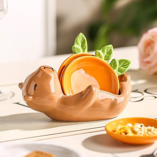SẴN🐹 Set Dĩa Ăn Hoa Quả Gốm Sứ Hình Ốc Sên, Chuột Capybara; Set Đĩa Đựng Gia Vị, Nước Chấm Siêu Dễ Thương