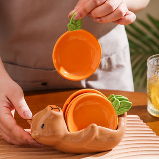 SẴN🐹 Set Dĩa Ăn Hoa Quả Gốm Sứ Hình Ốc Sên, Chuột Capybara; Set Đĩa Đựng Gia Vị, Nước Chấm Siêu Dễ Thương