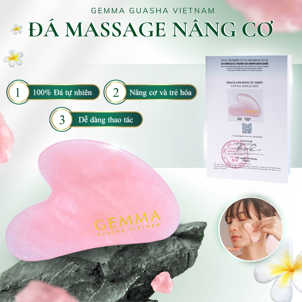 Đá Massage Mặt Guasha GEMMA  GUASHA VIETNAM BằngThạch Anh Hồng Giúp Da Săn Chắc Nâng Cơ Thon Gọn Mặt