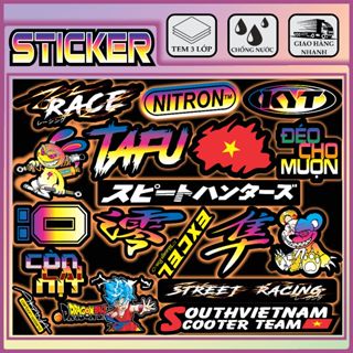tem sticker chữ tàu hót dán trang trí nhiều nơi tủ lạnh xe máy láp tốp,hộp bút,mũ bảo hiểm,hộp quà.....