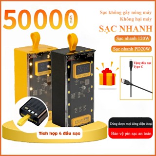 Sạc dự phòng 120W sạc nhanh PD20W dung lượng 50000mAh tích hợp cổng sạc tiện lợi có đèn led phù hợp nhiều thiết bị