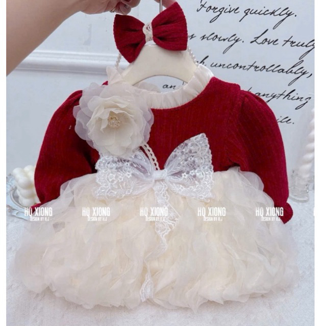 Váy Nhung Hoa 6D cao cấp cho bé gái size nhí