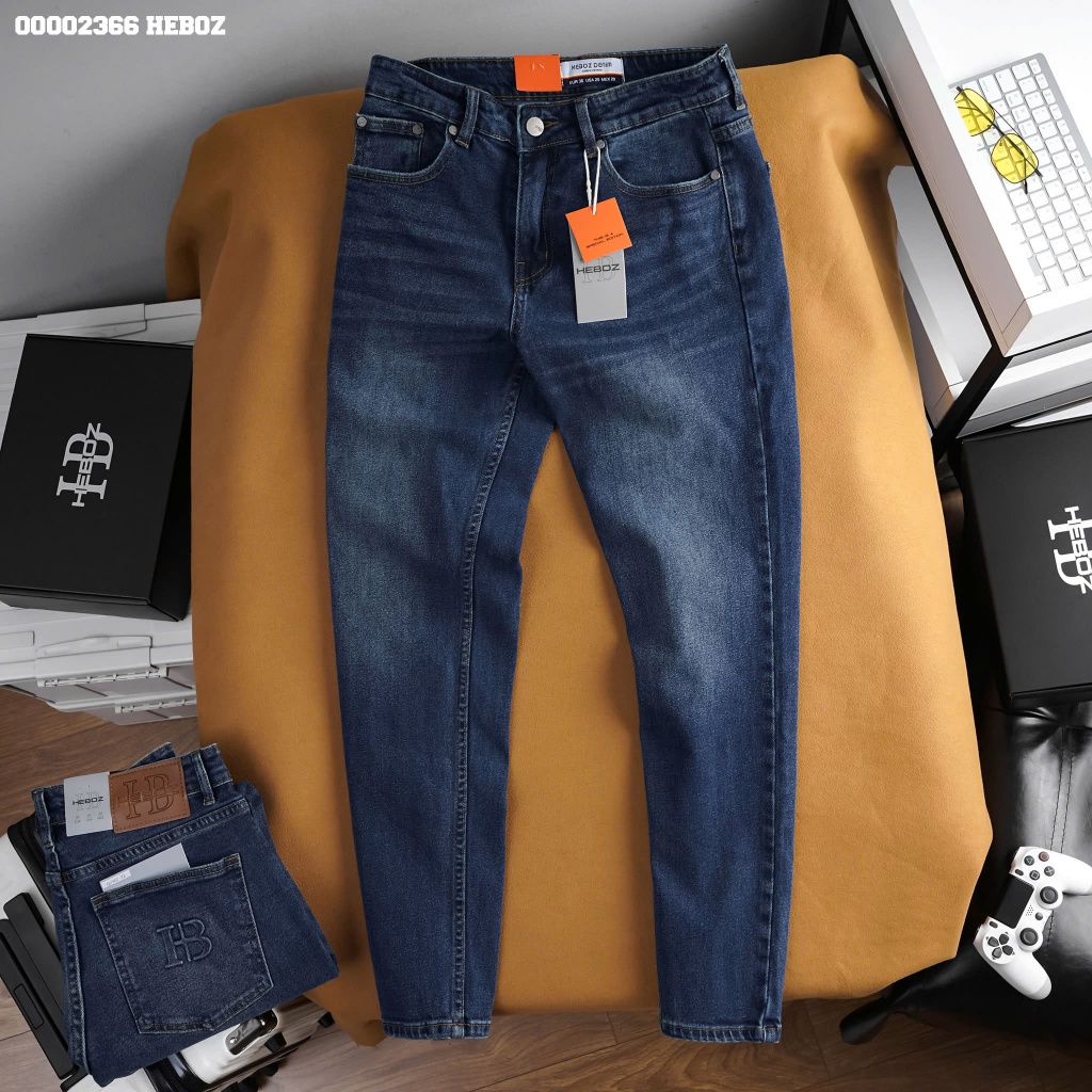 Quần jean basic slim Heboz 072, quần dài nam trơn chất vải denim form slimfit - 00002366