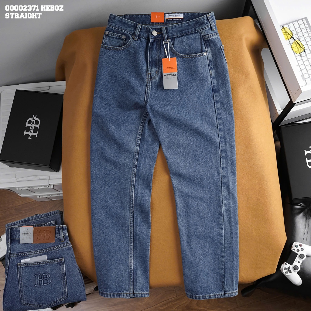 [FORM LỚN] Quần jean straight Heboz 069, quần dài denim nam form suông co giãn nhẹ - 00002371