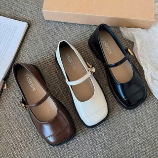 Giày búp bê nữ lolita mũi vuông có quai ngang đế bệt da mềm đi êm chân B08