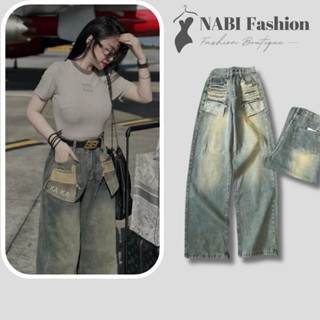 Quần Jean Suông Rách Túi KaKa Thêu Quần Bò Ống Rộng Nữ Kiểu Phong Cách Hiphop Trẻ Trung NB5599 NABI Fashion