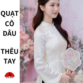 Quạt cưới, quạt cầm tay cổ trang thêu chim và hoa tinh tế, sang trọng phong cách Trung Hoa