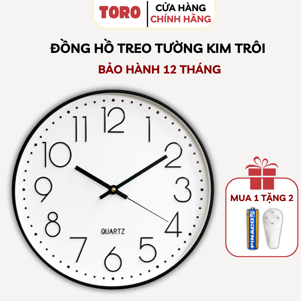 Đồng hồ treo tường kim trôi Quartz cao cấp không ồn, treo phòng khách phòng ngủ( Tặng pin và đinh, 20cm/30cm/35cm)
