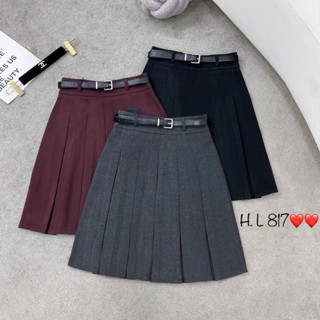  CHÂN VÁY XẾP LY DẠ NÌ DÁNG LỠ QUA GỐI KÈM ĐAI HÀNG QCL1 MS27817  dài 56cm  