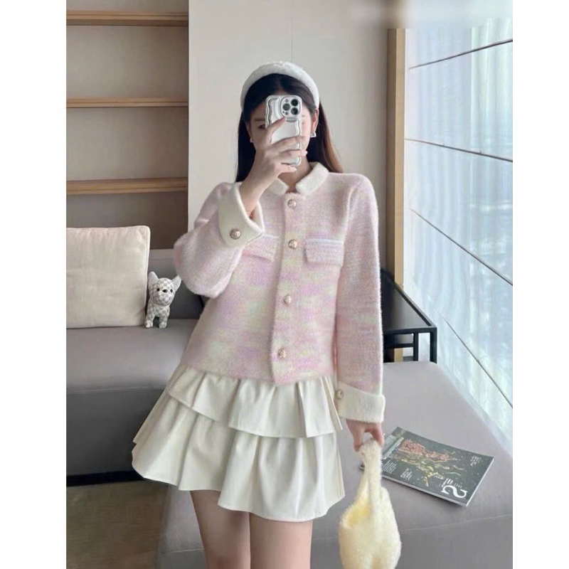[SẴN] Áo khoác len nữ lông thỏ, áo khoác cardigan nữ màu hồng cổ trụ quý tộc sang chảnh - 230 | BigBuy360 - bigbuy360.vn