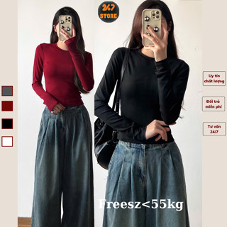 Áo thun dài tay cổ tròn ôm body Áo giữ nhiệt dáng ngắn xỏ ngón mặc mùa thu đông 247store_Aothundaitay345_P5K2