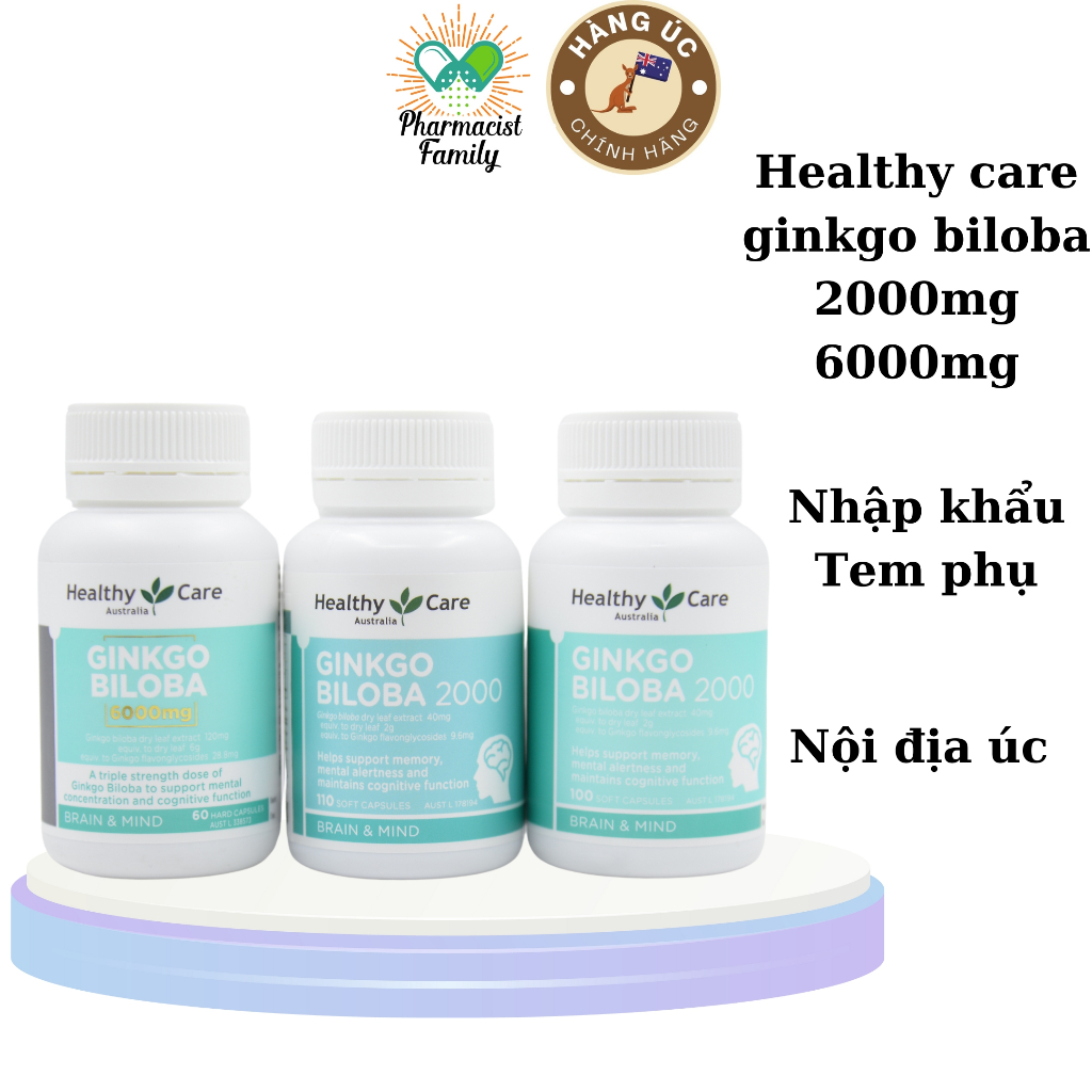 Bổ não [Úc] Healthy Care Ginkgo Biloba 2000mg - 100 viên 6000mg - 60 viên