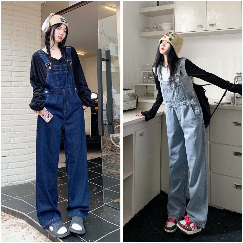 [Hàng chuẩn loại 1] Quần yếm jeans nữ JOLII.SG ống suông phối túi ngực to phong cách Hàn Quốc năng động