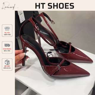 Giày cao gót Z cao 9cm mũi nhọn phối khoá màu vang đỏ cá tính phong cách thanh lịch nữ tính Fullbox A1795-88