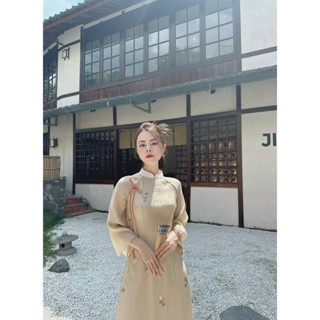 Áo Dài Chi Giao tơ crep, thêu cao cấp 4 tà