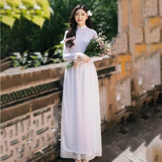 [CHỈ SHIP HOẢ TỐC] Áo dài trắng học sinh lụa mỹ , 2 tà thướt tha, cổ trụ V, dáng TAY DÀI Nữ Women Dress