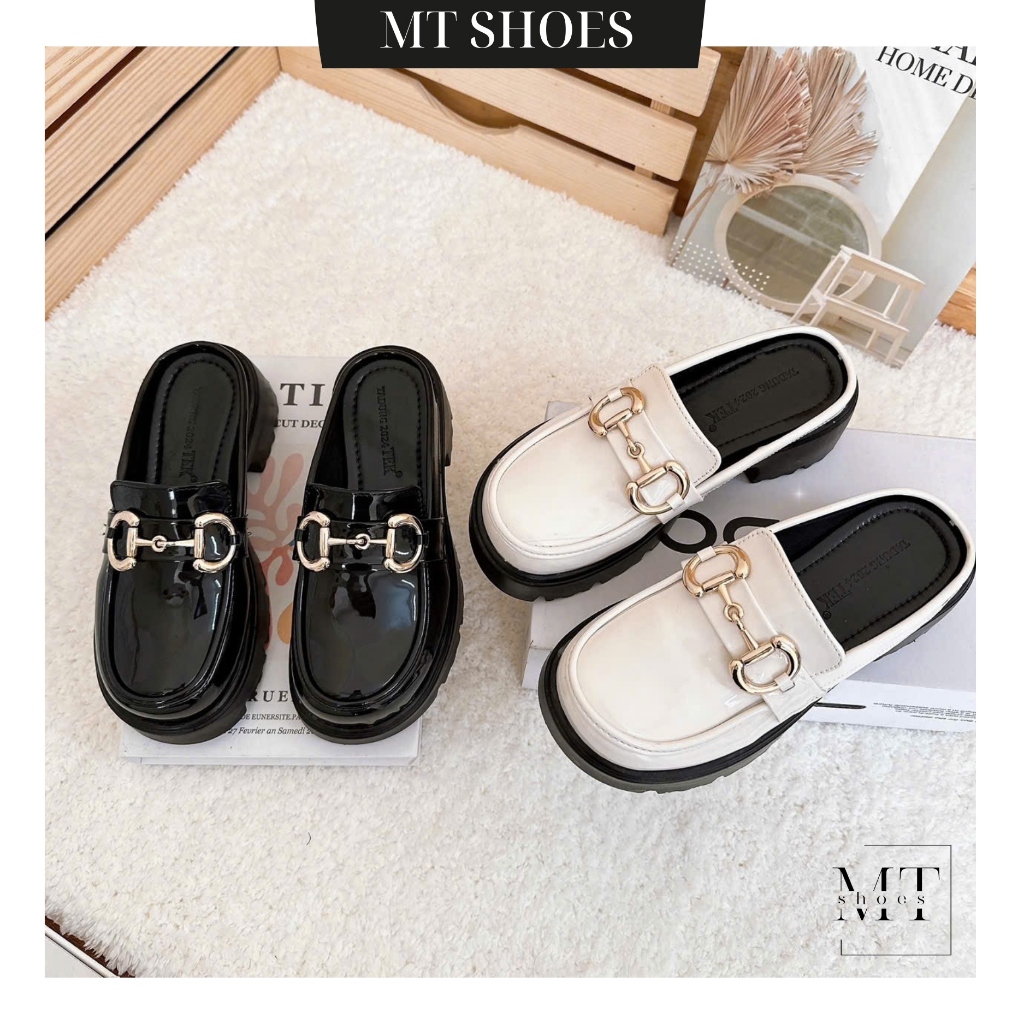 Dép sục nữ Giày Oxford da bóng phối khoá thời trang hàng cao cấp form chuẩn đẹp MT Shoes GN060