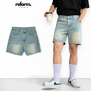 Quần Jean Short Unisex Nam Nữ, Quần Đùi Ngắn Trên Gối Màu Xám Sáng Reform RF-F2