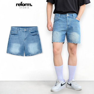 Quần Jean Short Nam, Quần Đùi Ngắn Trên Gối Xanh Rách Ống Reform RF-F12