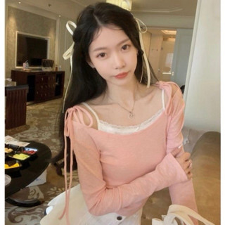 ÁO THUN KIỂU BẸT VAI NHẸ CỘT DÂY PHỐI REN ĐÍNH NƠ LPP01
