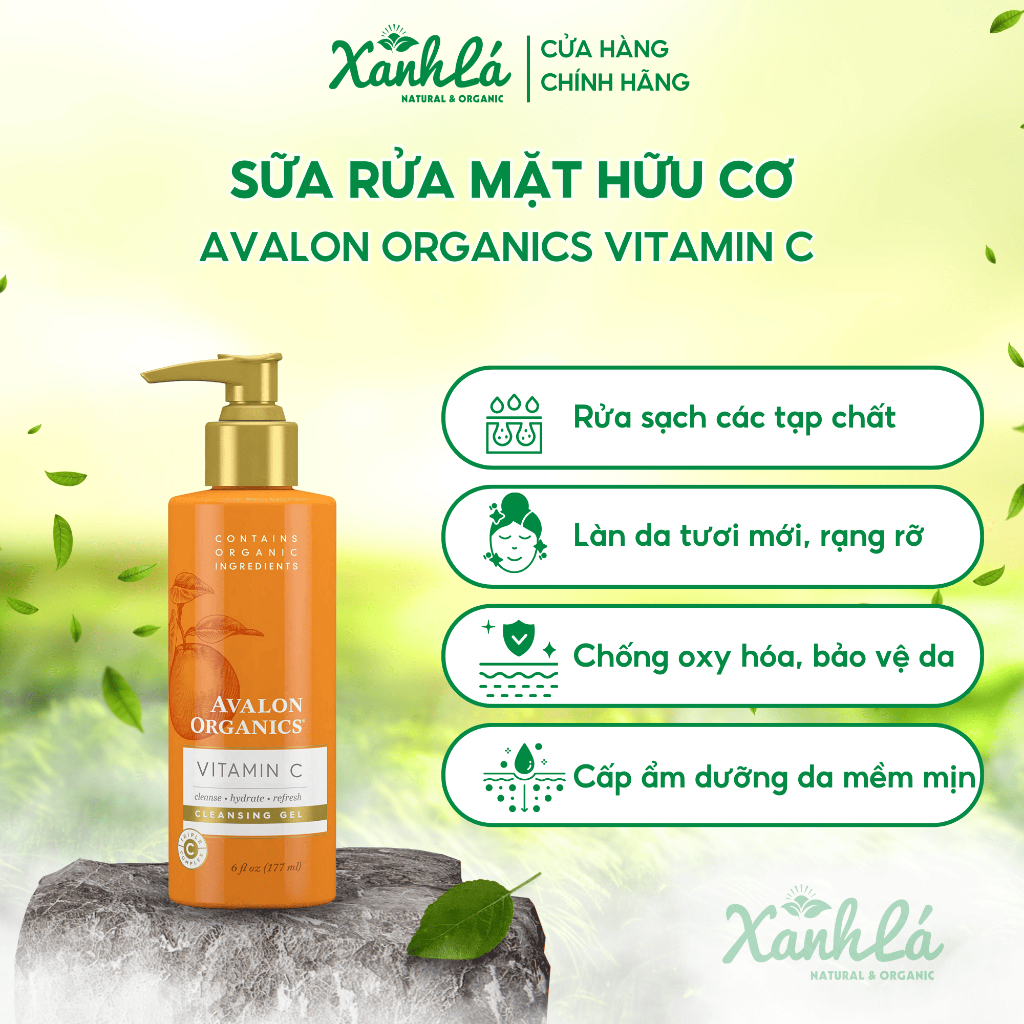 Sữa Rửa Mặt Hữu Cơ Avalon Organics Vitamin C Cleansing Gel Nuôi Dưỡng Làn Da Rạng Rỡ Chai 177ml