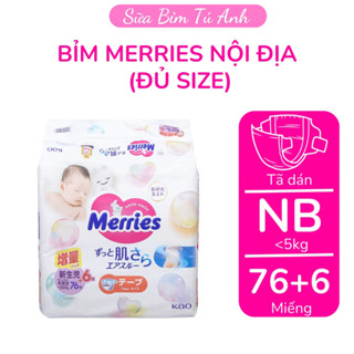 Bỉm Merries cộng miếng nội địa Nhật tã dán/ quần đủ size NB/S/M/L/XL/XXL