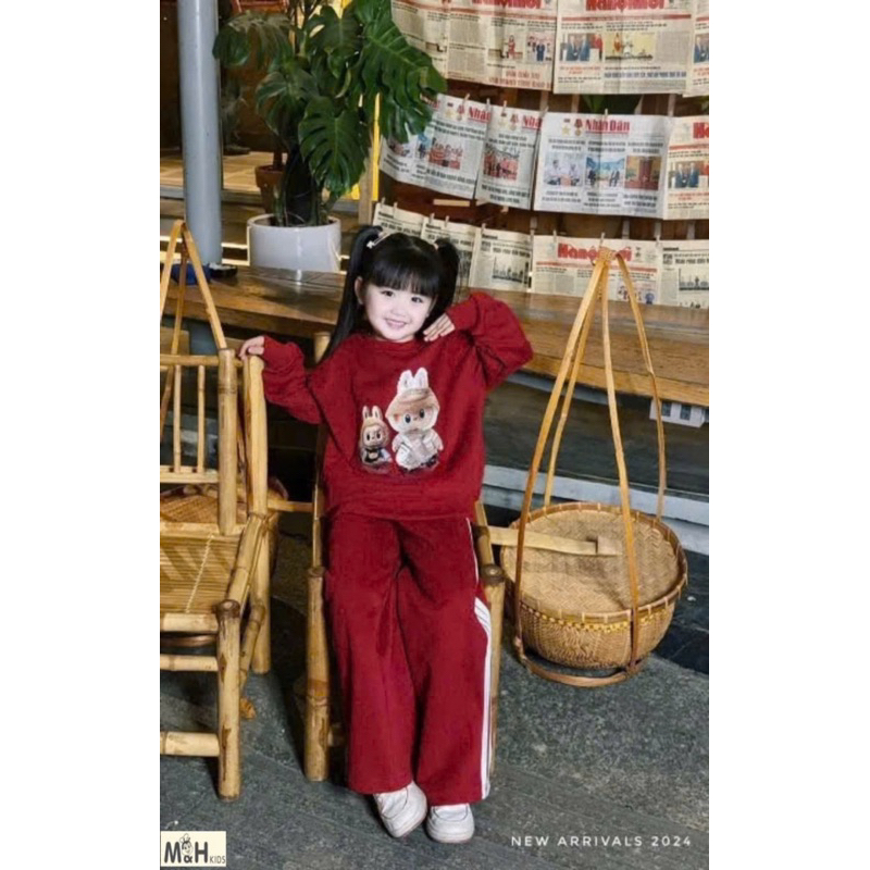 set bộ nỉ 2 da labubu mix quân xuông mẹ be