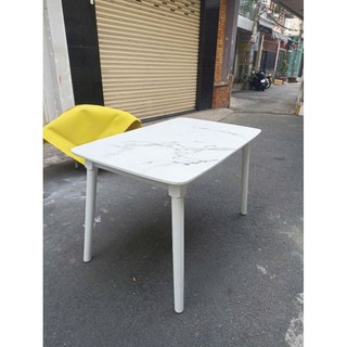  Bàn ăn mặt Bàn gỗ MDF giả đá khung Bàn gỗ cao su chân tròn gỗ nguyên khối chắc chắn. 