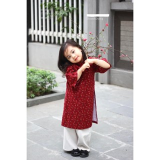 Sét áo dài truyền thống hoa nhí cho bé gái chất liệu thô cà bông và quần nhung tăm