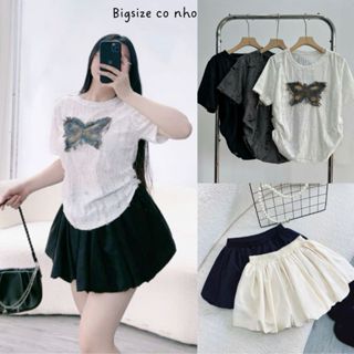 Set Bộ Bigsize Nữ Áo Thun Co Giãn Nhún Eo Đính Họa Tiết Chân Váy Bí Bồng Bềnh Có Quần Bảo Hộ Tôn Dáng - SET919