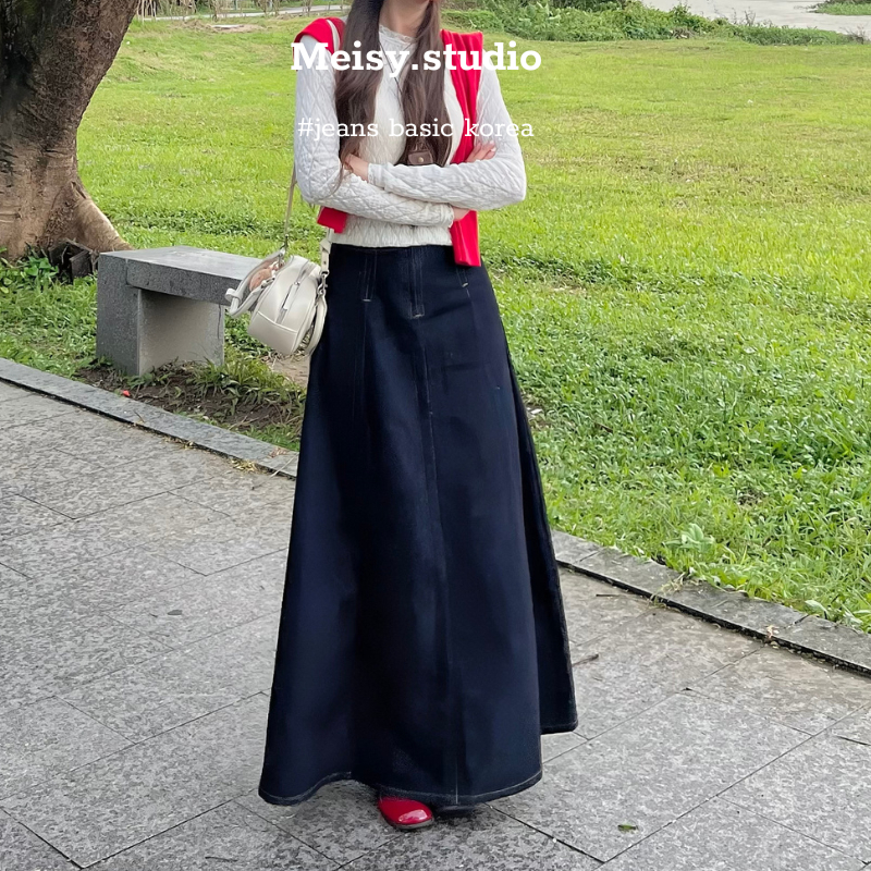 Chân váy Jeans Meisy form dài chất Jeans mềm màu xanh đen phong cách basic Hàn Quốc VDD01