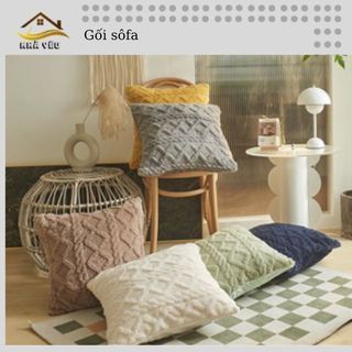  Gối tựa lưng gối sofa vuông 45x45cm Chất Liệu vải gấm lụa nhung lông cotton trang trí phòng khách 