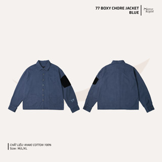 Áo khoác kaki phom boxy màu xanh unisex nam nữ Neverbegood 77 Chore Jacket Blue