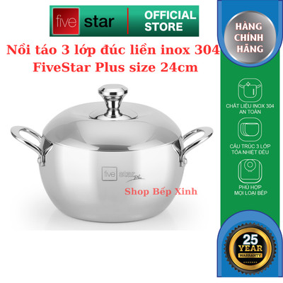 Nồi inox 304 Fivestar Plus 3 lớp liền khối hình quả táo size 24cm dung tích 5.5 lít , nồi hầm kho thịt kho cá