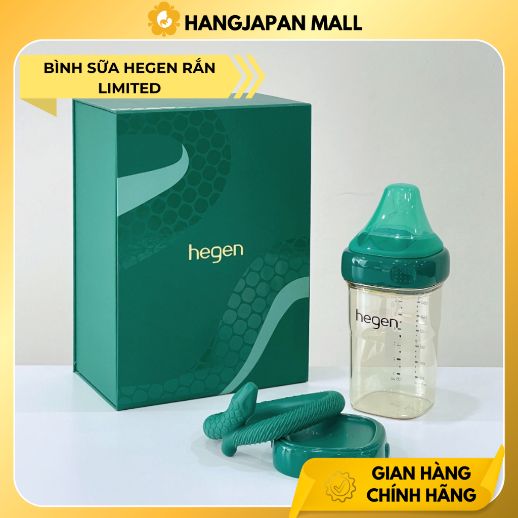 Bình sữa Hegen 240ml xanh rắn kèm nắp và gặm, phiên bản kỷ niệm 2025 Limited