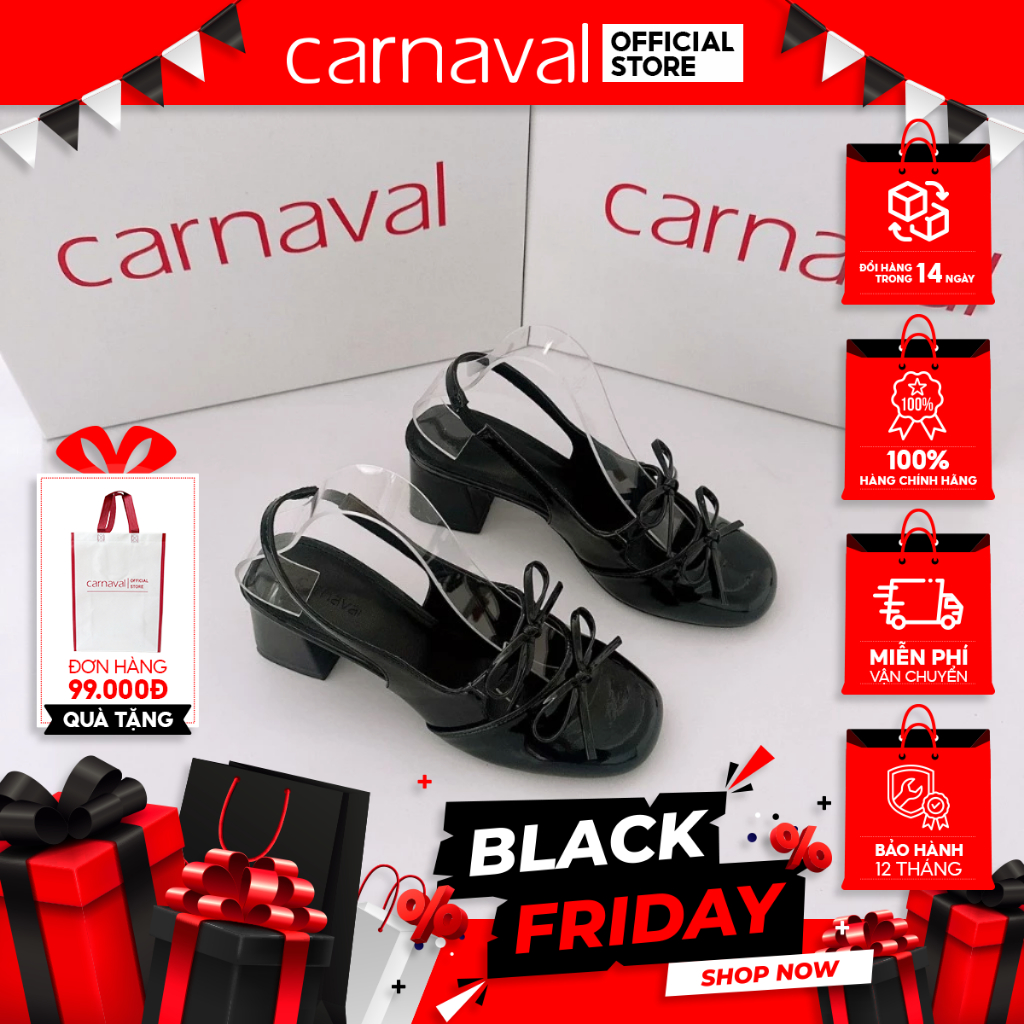 Sandal Nữ Gót Vuông Cao 5cm Đính 2 Nơ Carnaval Siêu Dễ Thương, Siêu Xinh - VS80